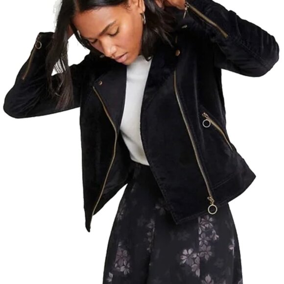 Ann Taylor Velvet Moto Jacket Black 6P - Picture 3 of 8